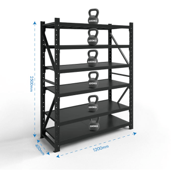 Metāla plaukti 2500x1200x400 ar 6 plauktu Rehalt Systems, bāzes sekcija 1