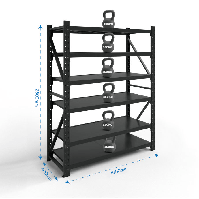 Metāla plaukti 2500x1000x400 ar 6 plauktu Rehalt Systems, bāzes sekcija 2