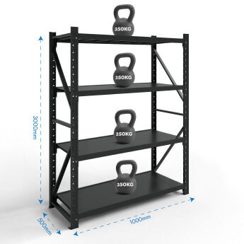 Metāla plaukti 3000x1000x500 ar 4 plauktu Rehalt Systems, bāzes sekcija 2