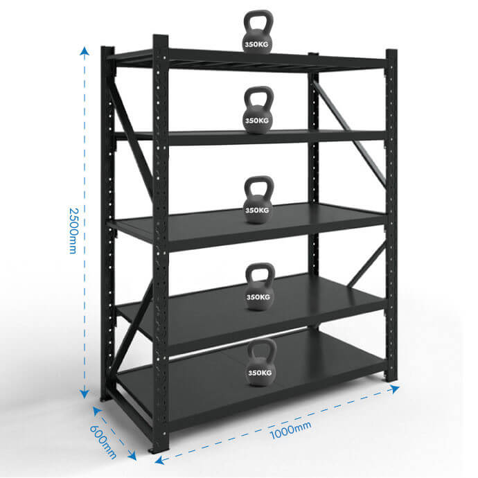 Metāla plaukti 2500x1000x600 ar 5 plauktu Rehalt Systems, bāzes sekcija 2