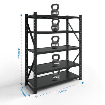 Metāla plaukti 3000x1000x500 ar 5 plauktu Rehalt Systems, bāzes sekcija 2
