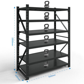 Metāla plaukti 2500x1000x600 ar 6 plauktu Rehalt Systems, bāzes sekcija 1