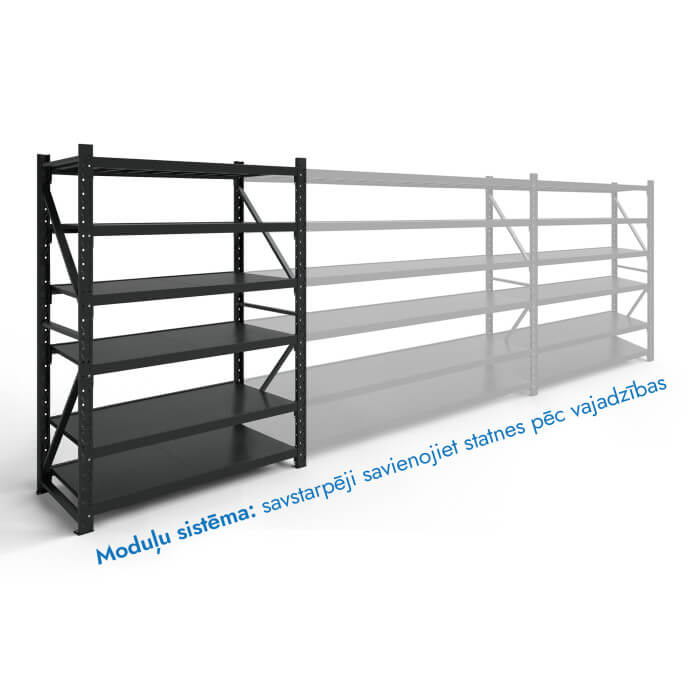 Metāla plaukti 3000x1000x500 ar 6 plauktu Rehalt Systems, bāzes sekcija 5