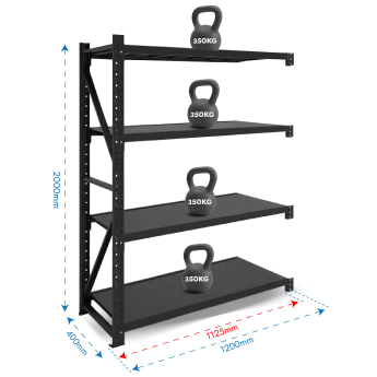 Metāla plaukti 2000x1200x400 ar 4 plauktu Rehalt Systems, papildu sekcija 1