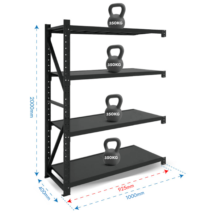 Metāla plaukti 2000x1000x400 ar 4 plauktu Rehalt Systems, papildu sekcija 2