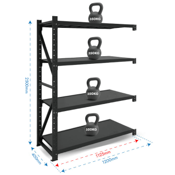 Metāla plaukti 2500x1200x400 ar 4 plauktu Rehalt Systems, papildu sekcija 2
