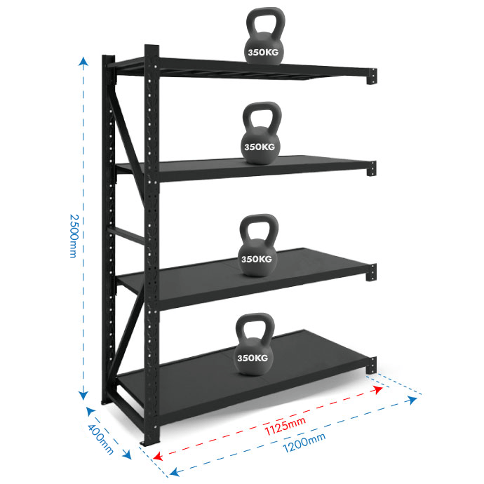 Metāla plaukti 2500x1200x400 ar 4 plauktu Rehalt Systems, papildu sekcija 2