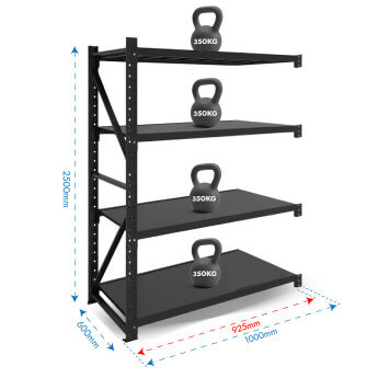 Metāla plaukti 2500x1000x600 ar 4 plauktu Rehalt Systems, papildu sekcija 2