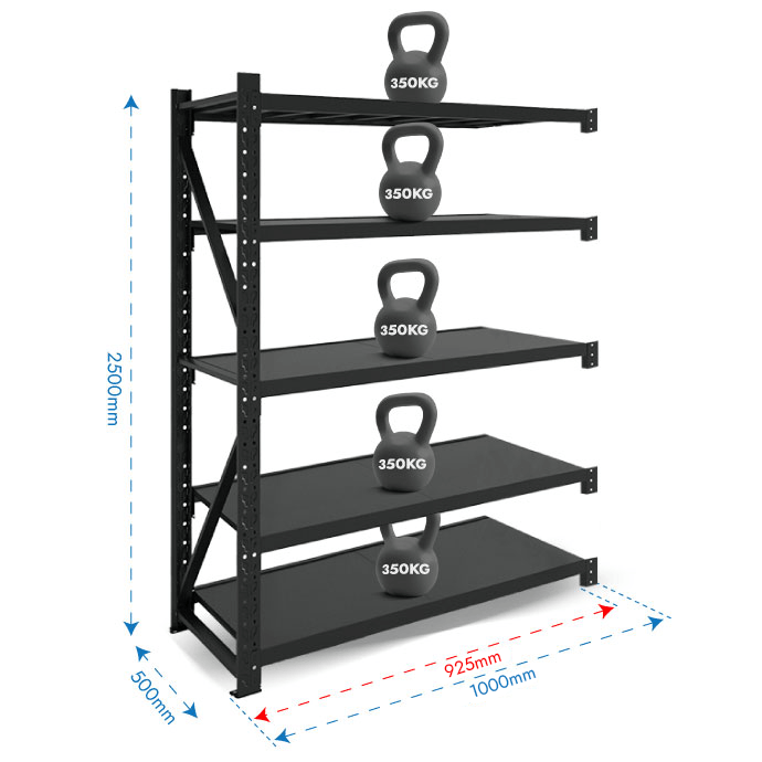 Metāla plaukti 2500x1000x500 ar 5 plauktu Rehalt Systems, papildu sekcija 2