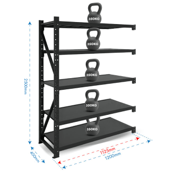 Metāla plaukti 2500x1200x400 ar 5 plauktu Rehalt Systems, papildu sekcija 2